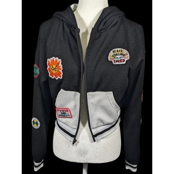 Cross Colours Black Pride Patch Black And Grey Zip Up Hoodie Size XS - Picture 5 of 16